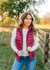 Burgundy Zip Up Puffer Vest