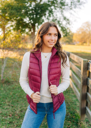 Burgundy Zip Up Puffer Vest