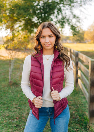 Burgundy Zip Up Puffer Vest