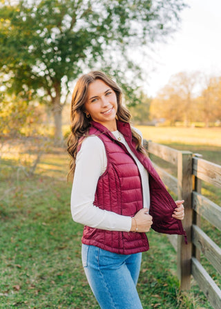 Burgundy Zip Up Puffer Vest