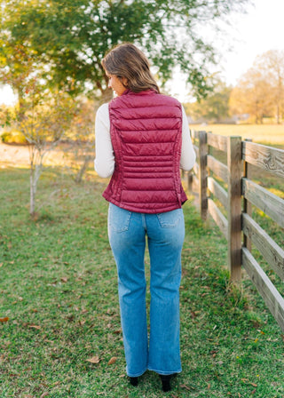 Burgundy Zip Up Puffer Vest