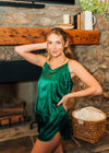 Green Satin Pj Short Set