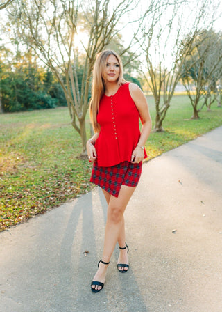 Red Knit Button Up Peplum Vest