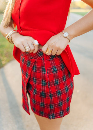 Red Plaid Wrap Mini Skort