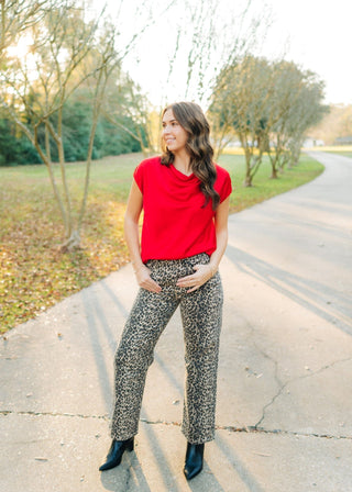 Red Cowl Neck Satin Top