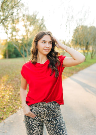 Red Cowl Neck Satin Top