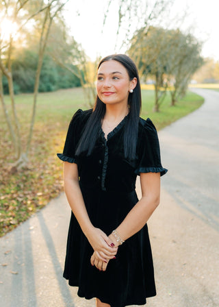 Black Velvet Ruffled Mini Dress