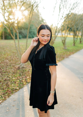 Black Velvet Ruffled Mini Dress