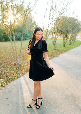 Black Velvet Ruffled Mini Dress