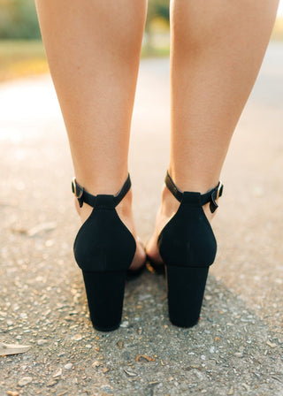Black Ankle Strap Chunky Heel