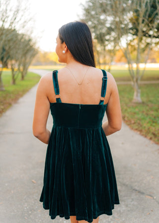 Green Velvet Bow Front Mini Dress