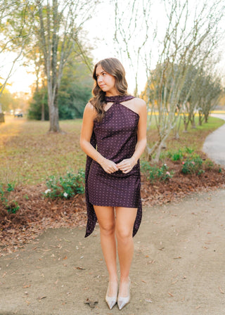 Penny Burgundy Polka Dot Scarf Dress