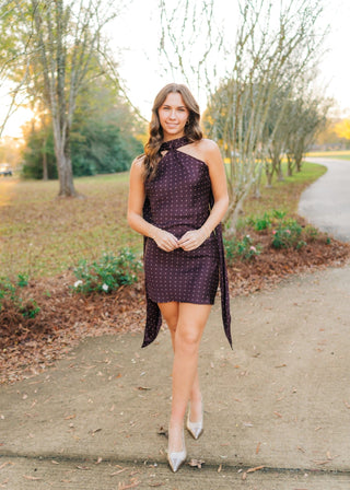 Penny Burgundy Polka Dot Scarf Dress