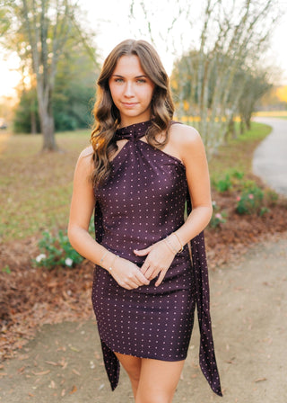 Penny Burgundy Polka Dot Scarf Dress