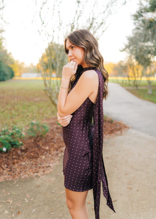 Penny Burgundy Polka Dot Scarf Dress