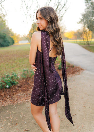 Penny Burgundy Polka Dot Scarf Dress
