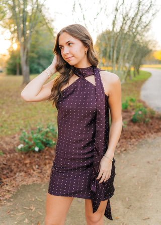 Penny Burgundy Polka Dot Scarf Dress