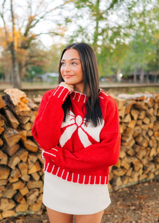 Red Bow Front Christmas Sweater
