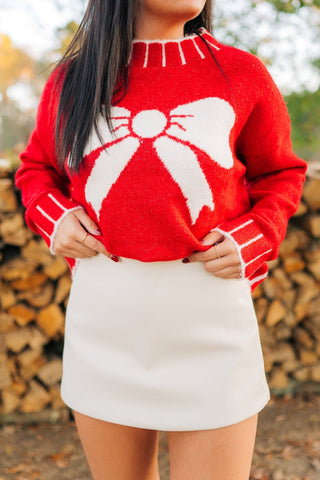 Cream Vegan Leather Mini Skort