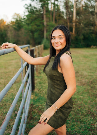 Louisa Olive Green Suede Mini Dress