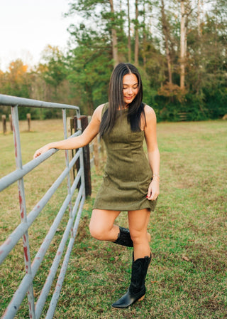 Louisa Olive Green Suede Mini Dress