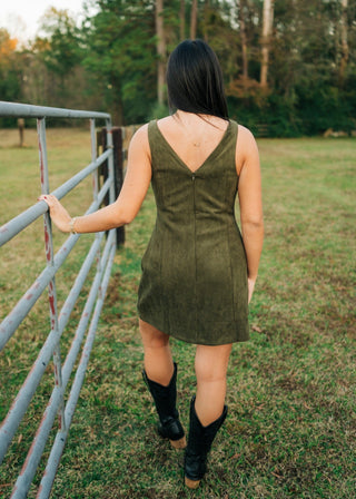 Louisa Olive Green Suede Mini Dress