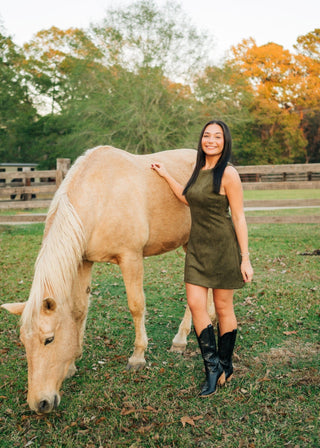 Louisa Olive Green Suede Mini Dress