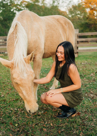 Louisa Olive Green Suede Mini Dress