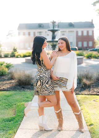 Tiger Print Sequin Lace Trim Mini Skirt
