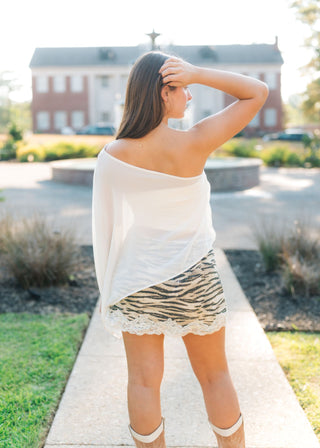 Cream One Shoulder Cape Top