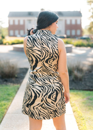 Tiger Print Metallic Mock Neck Dress