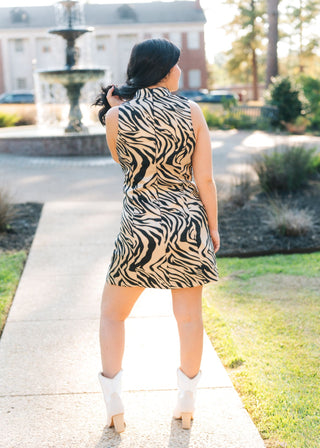 Tiger Print Metallic Mock Neck Dress