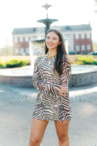 Brown Tiger Print Scoop Back Mini Dress