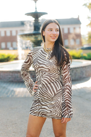 Brown Tiger Print Scoop Back Mini Dress