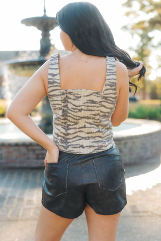 Tiger Print Zip Up Corset Top