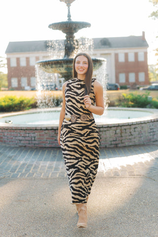 Tiger Print Velvet Maxi Dress