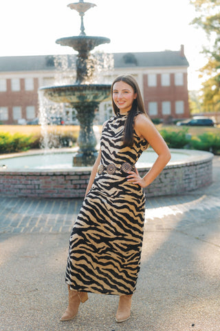 Tiger Print Velvet Maxi Dress