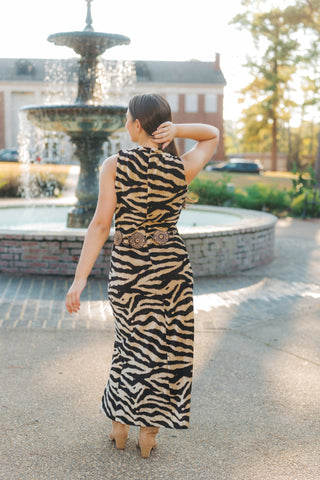 Tiger Print Velvet Maxi Dress