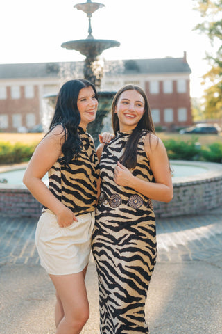 Tiger Print Velvet Mock Neck Top