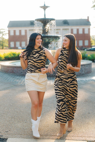 Tiger Print Velvet Maxi Dress