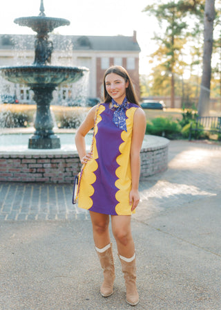 Purple & Gold Scallop Panel Dress