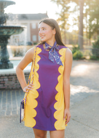 Purple & Gold Scallop Panel Dress