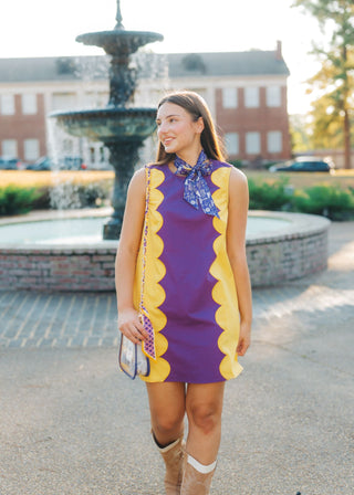 Purple & Gold Scallop Panel Dress