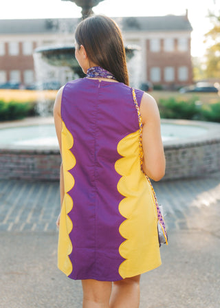Purple & Gold Scallop Panel Dress