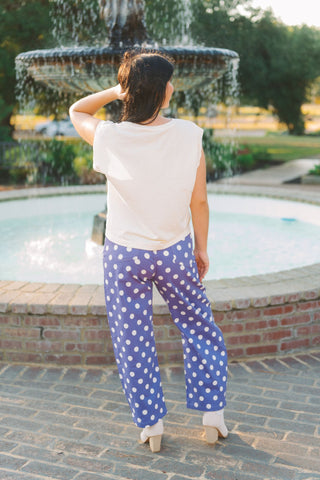 Purple & White Polka Dot Straight Leg Pants