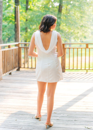 White Draped Satin Mini Dress