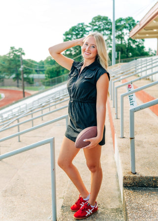 Black Cap Sleeve Zip Up Mini Dress