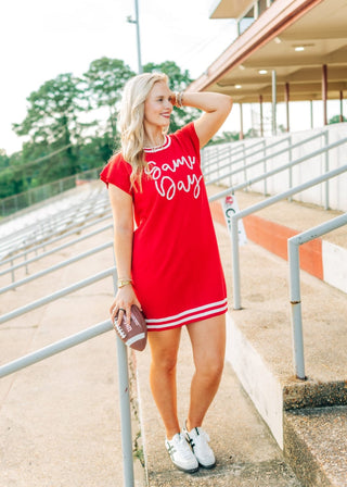 Red Gameday Tinsel Knit Dress