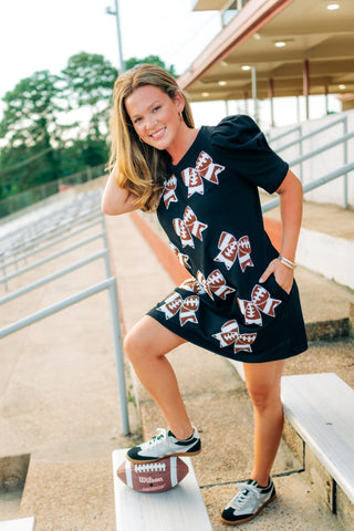 Black Football Bow Patch Mini Dress