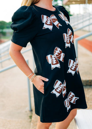 Black Football Bow Patch Mini Dress